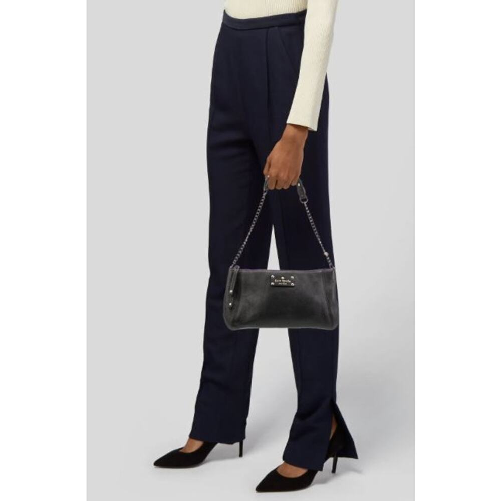 Kate Spade New York Women's Small Black Leather Gold Chain Link Strap‎ Purse Bag